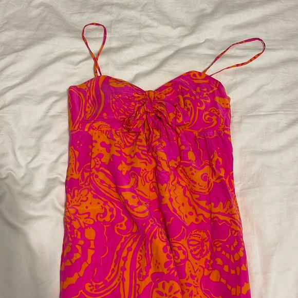 Lilly Pulitzer Silk Charlotte Dress Pop Pink Seaesta Orange Size XS - Picture 2 of 6